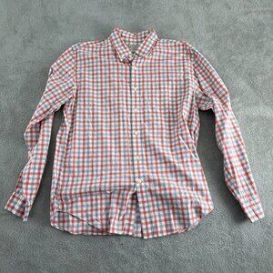 J.Crew Mens Lightweight Button-Down Shirt L Red & Blue Plaid 100% Cotton 4666